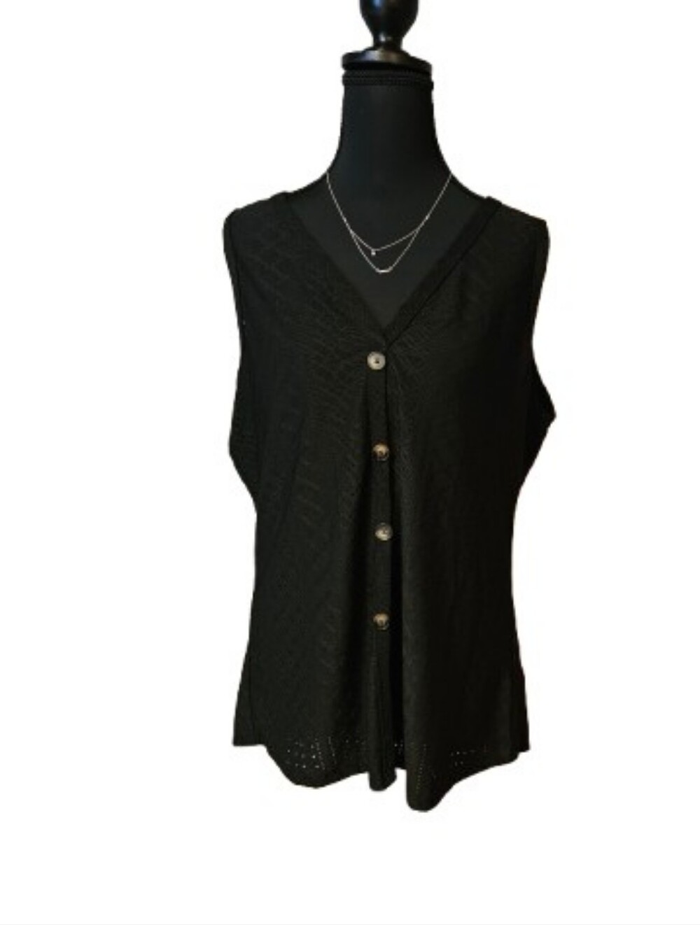 Black Sleeveless XL Women's Button-Front Knit Top By SHEIN